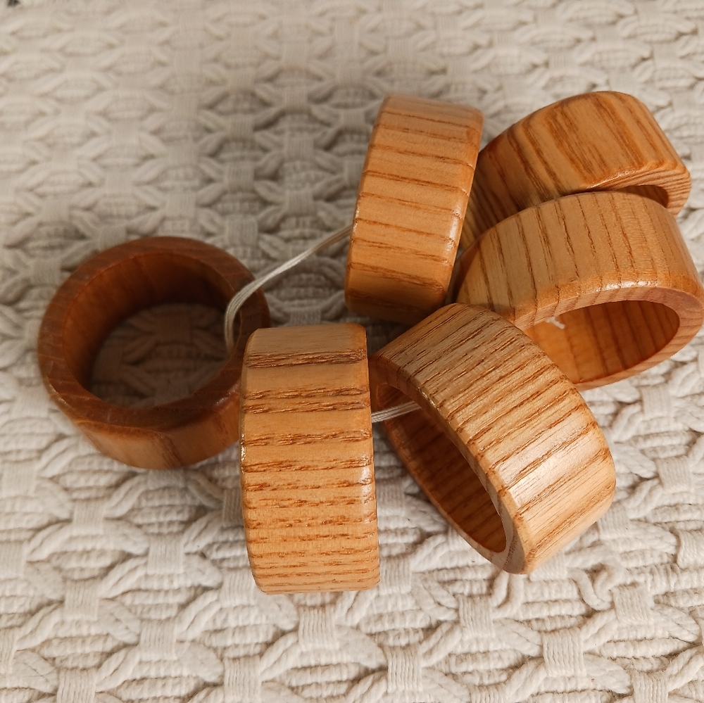 Lot Of 6 Brown Round Bamboo Wooden Napkin Rings Wood Linen Napkin Holders Decor